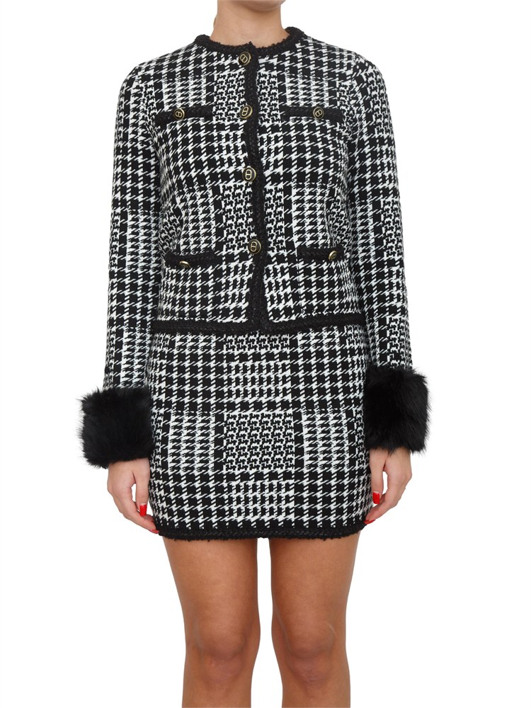 TWIN-SET Giacca maglia Twinset in misto viscosa pied de poule nera