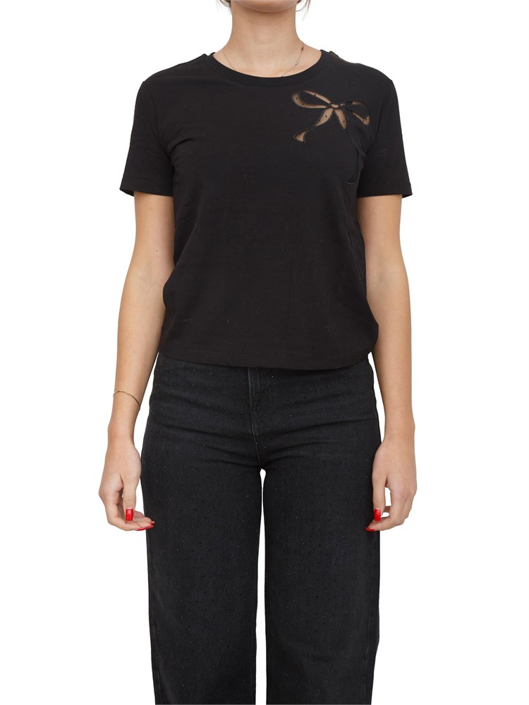 TWIN-SET T-shirt nera Twinet in cotone con inserto in organza