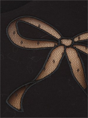 TWIN-SET T-shirt nera Twinet in cotone con inserto in organza in DONNA