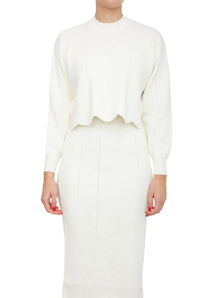 TWIN-SET Maglia cropped Twinset in misto viscosa bianco panna