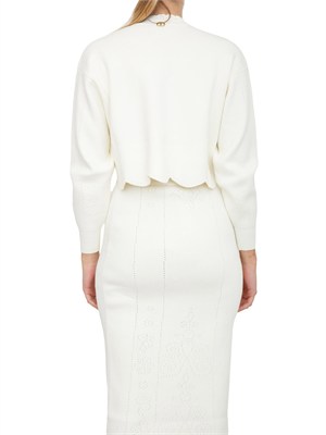 TWIN-SET Maglia cropped Twinset in misto viscosa bianco panna in DONNA