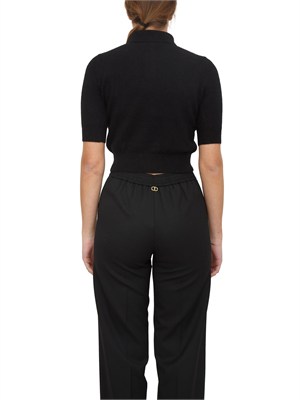 TWIN-SET Maglia polo cropped Twinset in misto angora nera in DONNA