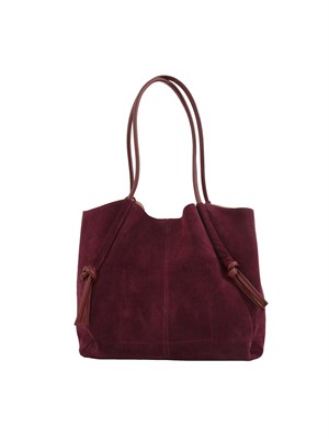 TWIN-SET Borsa shopper Twinset in suede con nodi bordeaux in DONNA