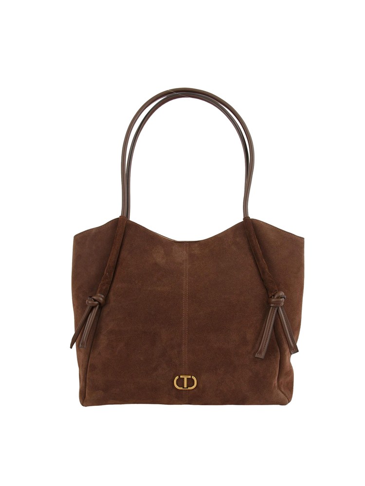TWIN-SET Borsa shopper Twinset in suede con nodi marrone