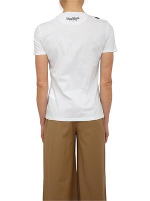T-shirt Pontile Max Mara in cotone bianco con applicazione fiori neri in DONNA