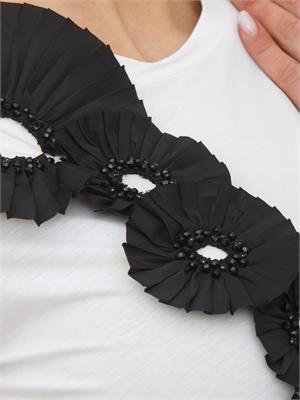T-shirt Pontile Max Mara in cotone bianco con applicazione fiori neri in DONNA