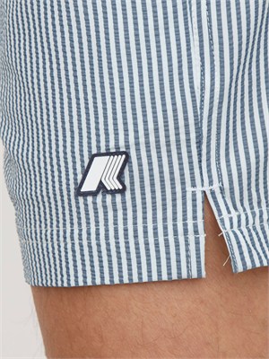 Costume da bagno boxer Hazel K-WAY in tessuto a righe bianco e celeste in UOMO
