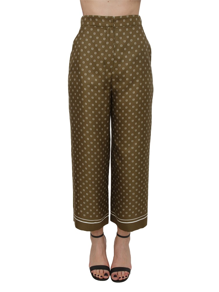 Pantalone Ottelia Max Mara Studio in twill di seta verde stampata