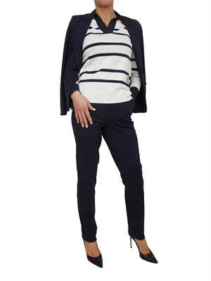 Polo maglia Emmdelfino Emme Marella in viscosa bianca e righe blu in DONNA