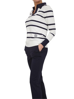 Polo maglia Emmdelfino Emme Marella in viscosa bianca e righe blu in DONNA