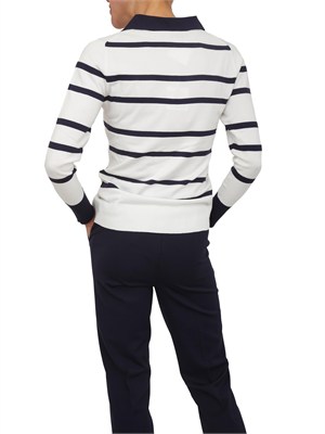 Polo maglia Emmdelfino Emme Marella in viscosa bianca e righe blu in DONNA