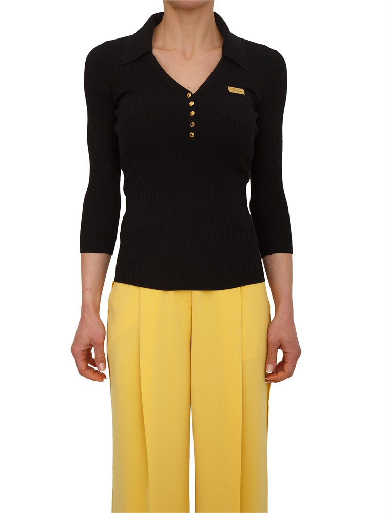 Polo in maglia nera Elisabetta Franchi