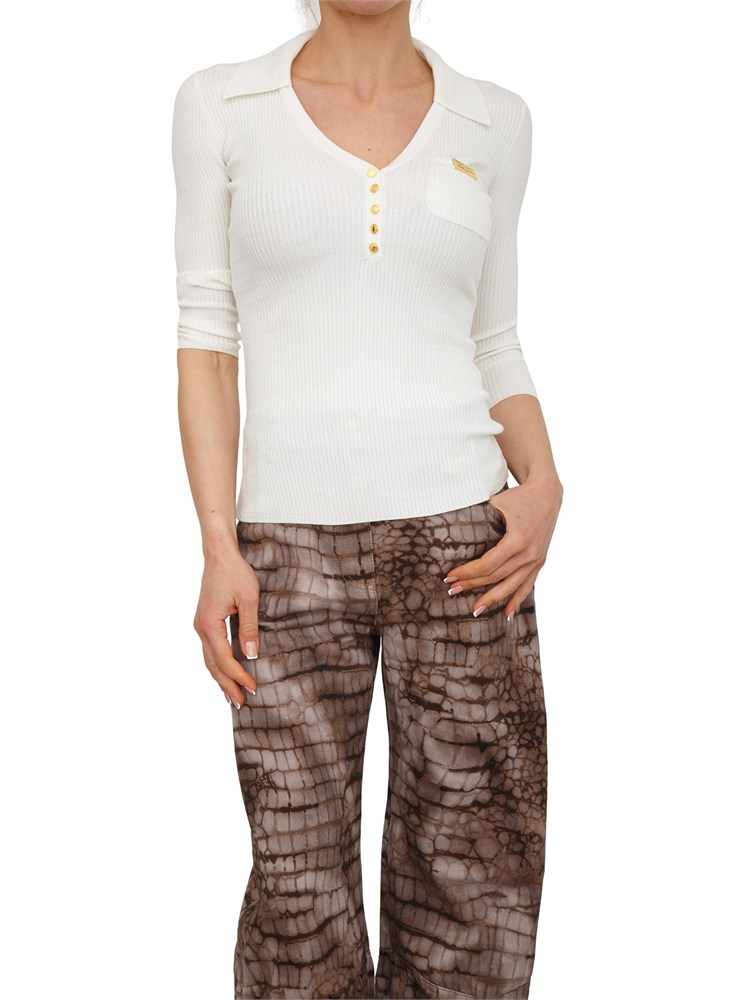 Polo in maglia avorio Elisabetta Franchi