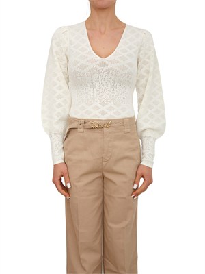 TWIN-SET Body Twinset in viscosa punzonata effetto pizzo bianco panna in DONNA