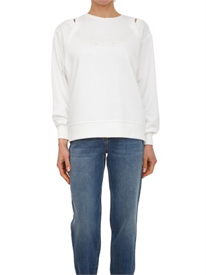 Felpa Elisabetta Franchi in cotone avorio con tagli spalle in DONNA
