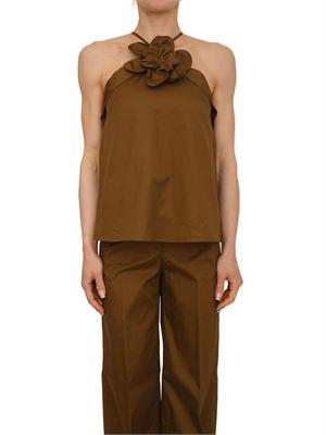 Top Fiandre Nenette in cotone satin verde con maxi fiore in DONNA