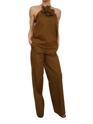 Top Fiandre Nenette in cotone satin verde con maxi fiore in DONNA