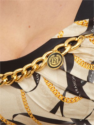 Top Elisabetta Franchi in cotone crema con stampa catene e logo in DONNA
