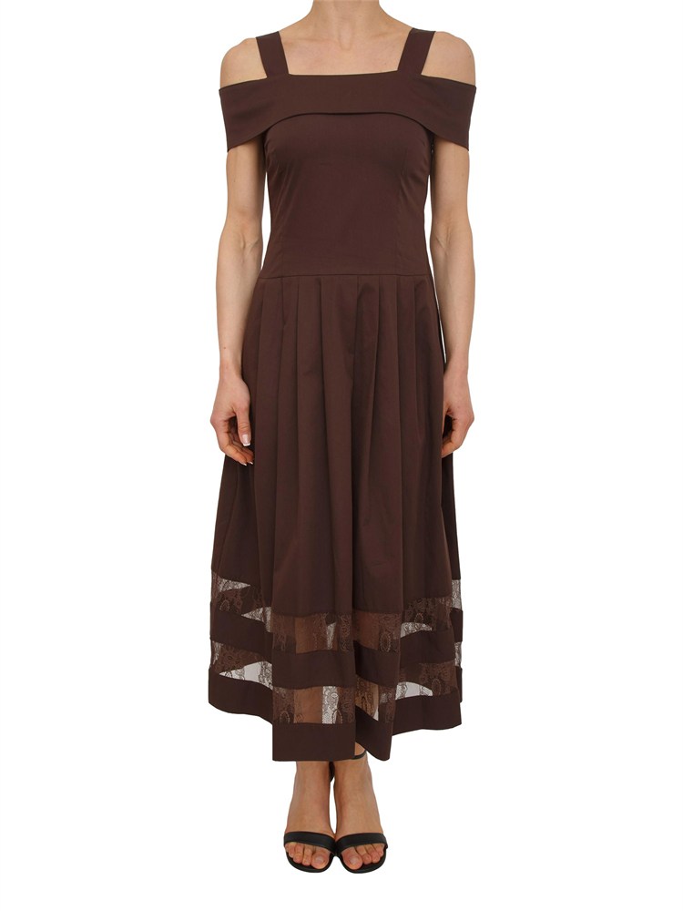 Abito Blugirl in cotone marrone con pizzo