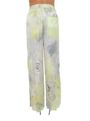 Pantaloni Blugirl in raso di viscosa lime e stampa rose in tono in DONNA