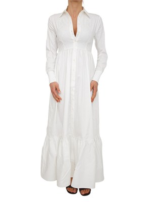 Abito chemisier Blugirl in cotone bianco con dettagli pizzo in DONNA