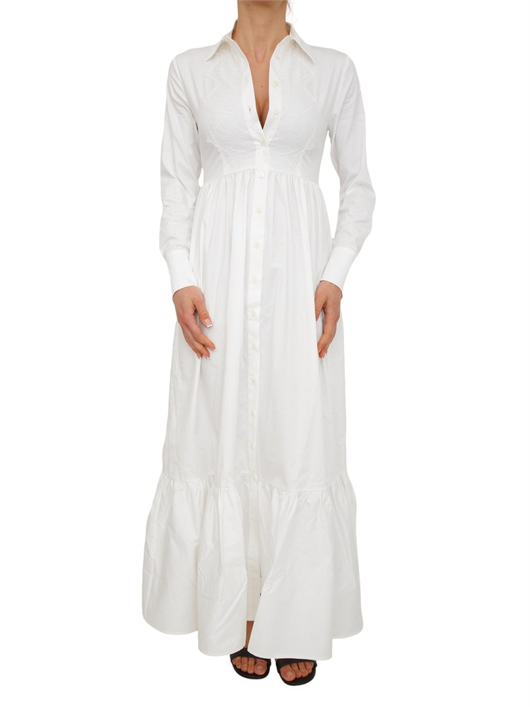 Abito chemisier Blugirl in cotone bianco con dettagli pizzo