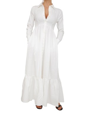 Abito chemisier Blugirl in cotone bianco con dettagli pizzo in DONNA