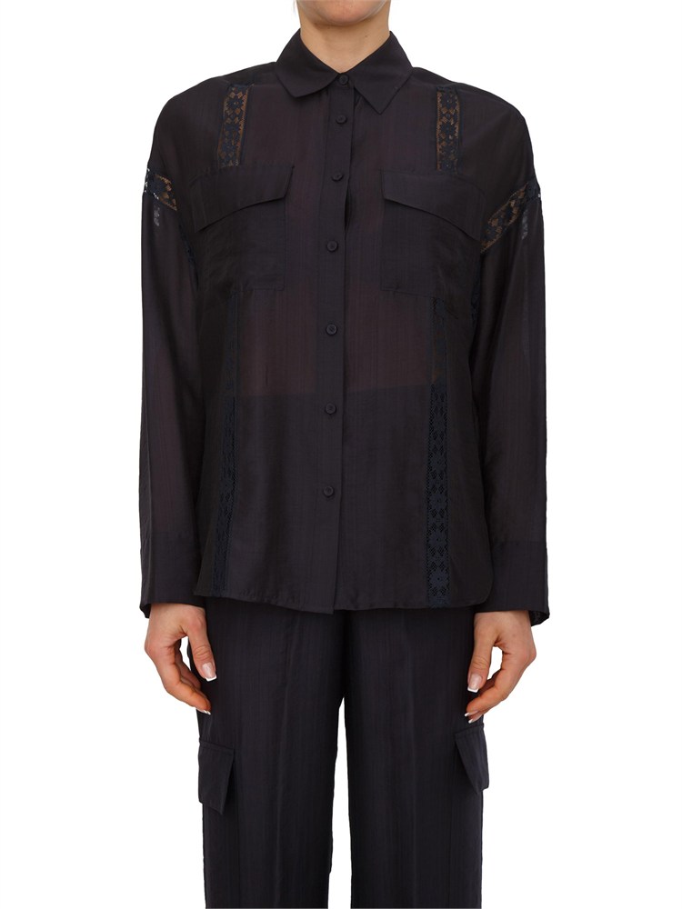 Camicia Blugirl in lyocell blu con pizzo