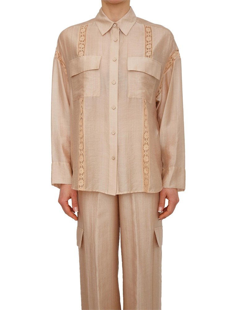 Camicia Blugirl in lyocell cammello con pizzo