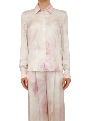 Camicia Blugirl in raso di viscosa rosa con stampa rose in DONNA