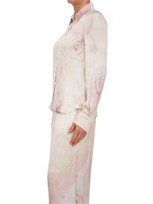 Camicia Blugirl in raso di viscosa rosa con stampa rose in DONNA