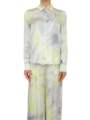 Camicia Blugirl in raso di viscosa lime con stampa rose in DONNA