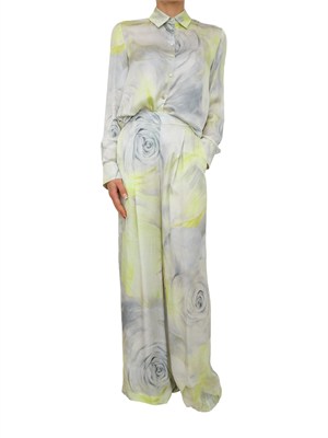 Camicia Blugirl in raso di viscosa lime con stampa rose in DONNA