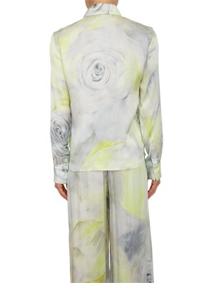 Camicia Blugirl in raso di viscosa lime con stampa rose in DONNA