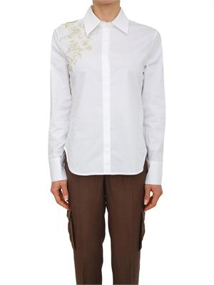 Camicia a maniche lunghe Blugirl in cotone bianco con cristalli spalla in DONNA