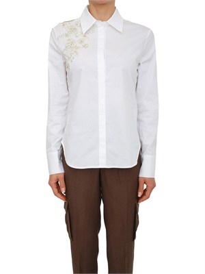 Camicia a maniche lunghe Blugirl in cotone bianco con cristalli spalla in DONNA