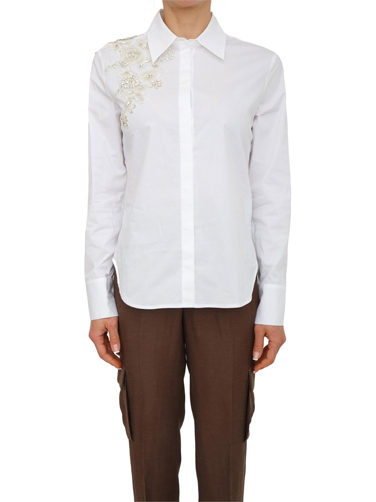 Camicia a maniche lunghe Blugirl in cotone bianco con cristalli spalla