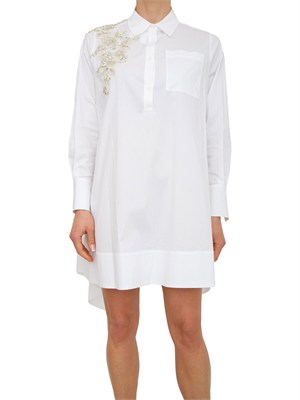 Abito Blugirl in cotone stretch bianco e cristalli applicati in DONNA
