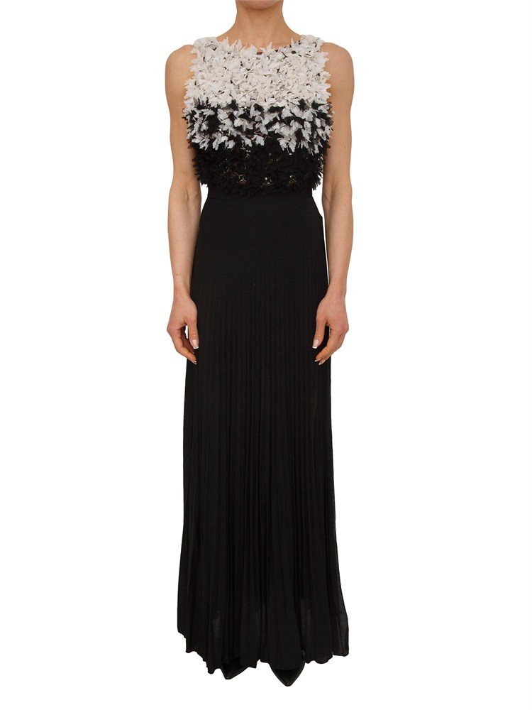 Abito lungo Elisabetta Franchi in tulle nero con petali