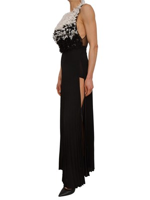 Abito lungo Elisabetta Franchi in tulle nero con petali in DONNA