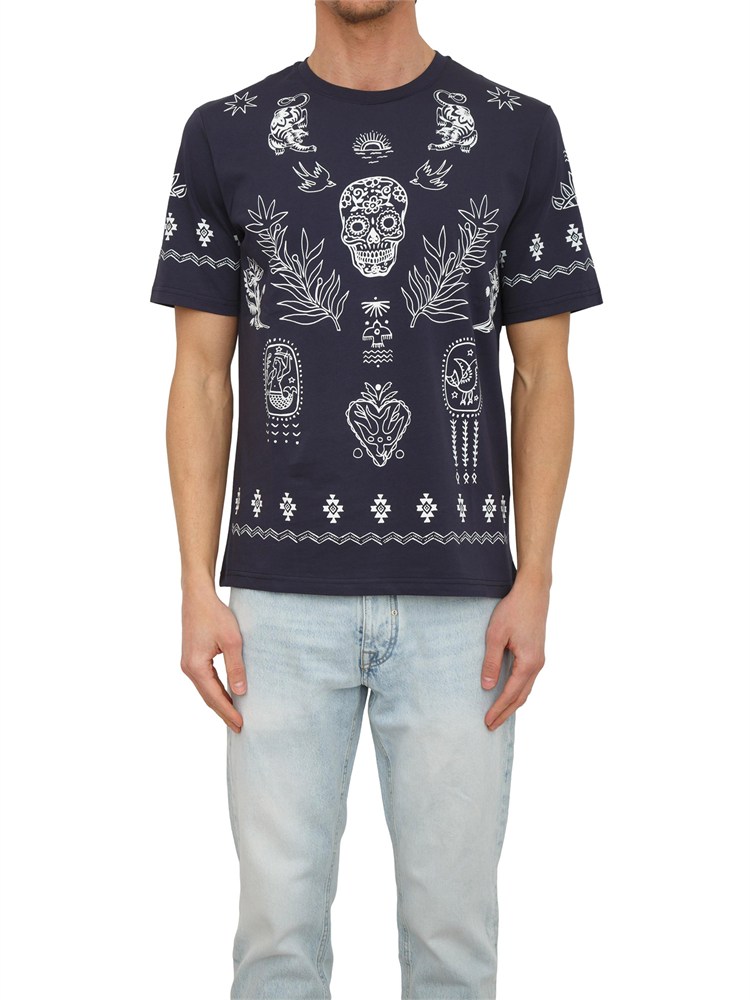 T-shirt Antony Morato in cotone blu stampa tribale
