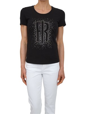 T-shirt Fracomina in cotone nero con strass in DONNA