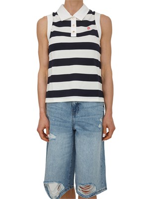 Polo smanicata Fracomina in misto cotone a righe blu in DONNA