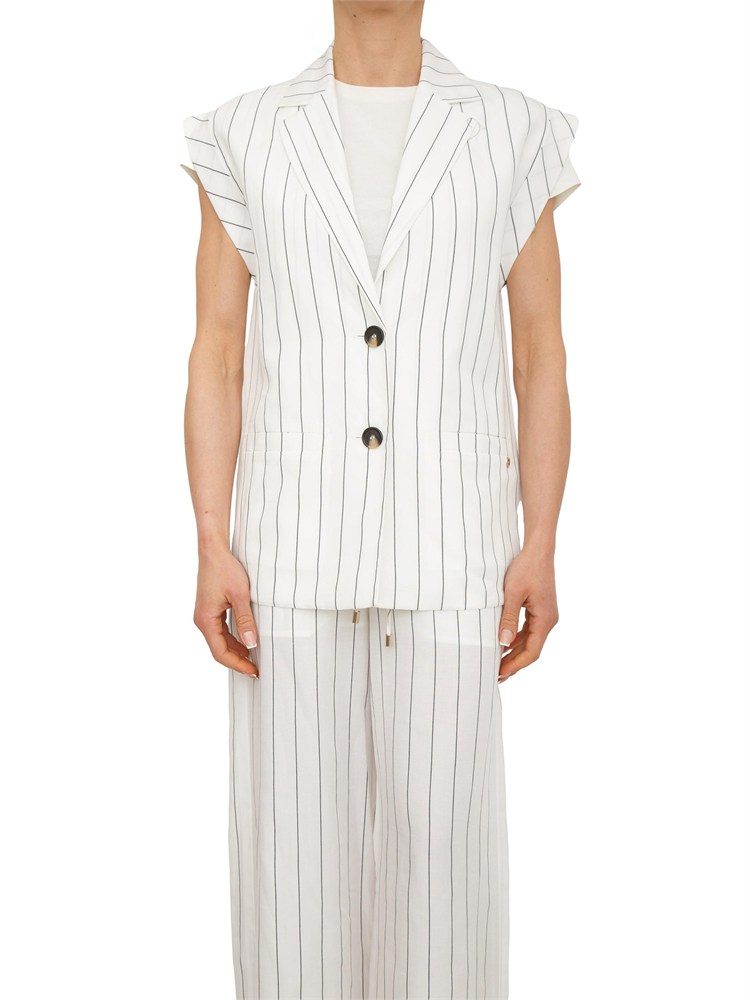 Gilet Liu Jo donna in misto lino bianco a righe