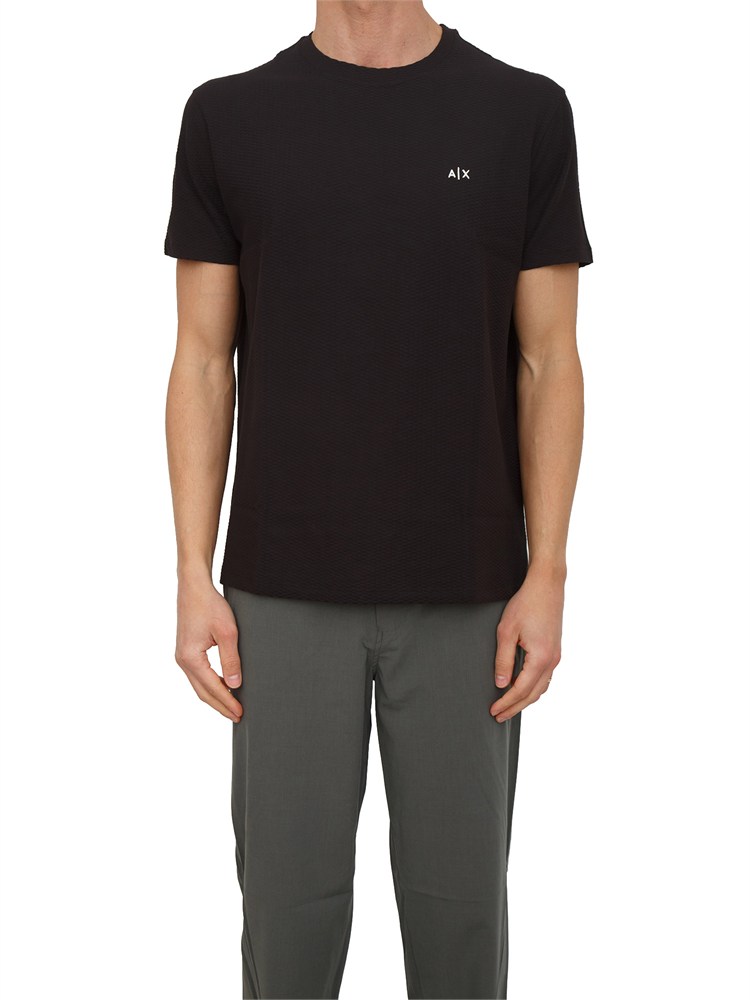 T-shirt Armani Exchange uomo in cotone nero logo ricamo