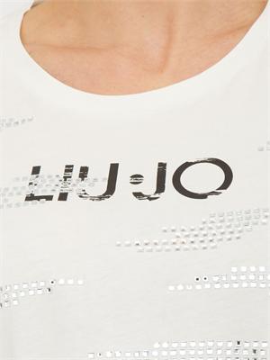 T-shirt Liu Jo donna in cotone bianco con logo e strass in DONNA