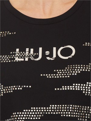 T-shirt Liu Jo donna in cotone nero con logo e strass in DONNA