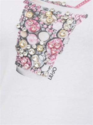 T-shirt Liu Jo donna in cotone bianco e strass gioiello in DONNA