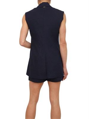 TWIN-SET Gilet Twinset in misto lino e viscosa blu con ricamo in DONNA
