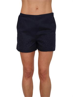 TWIN-SET Shorts Twinset in lino e viscosa blu con ricamo in DONNA